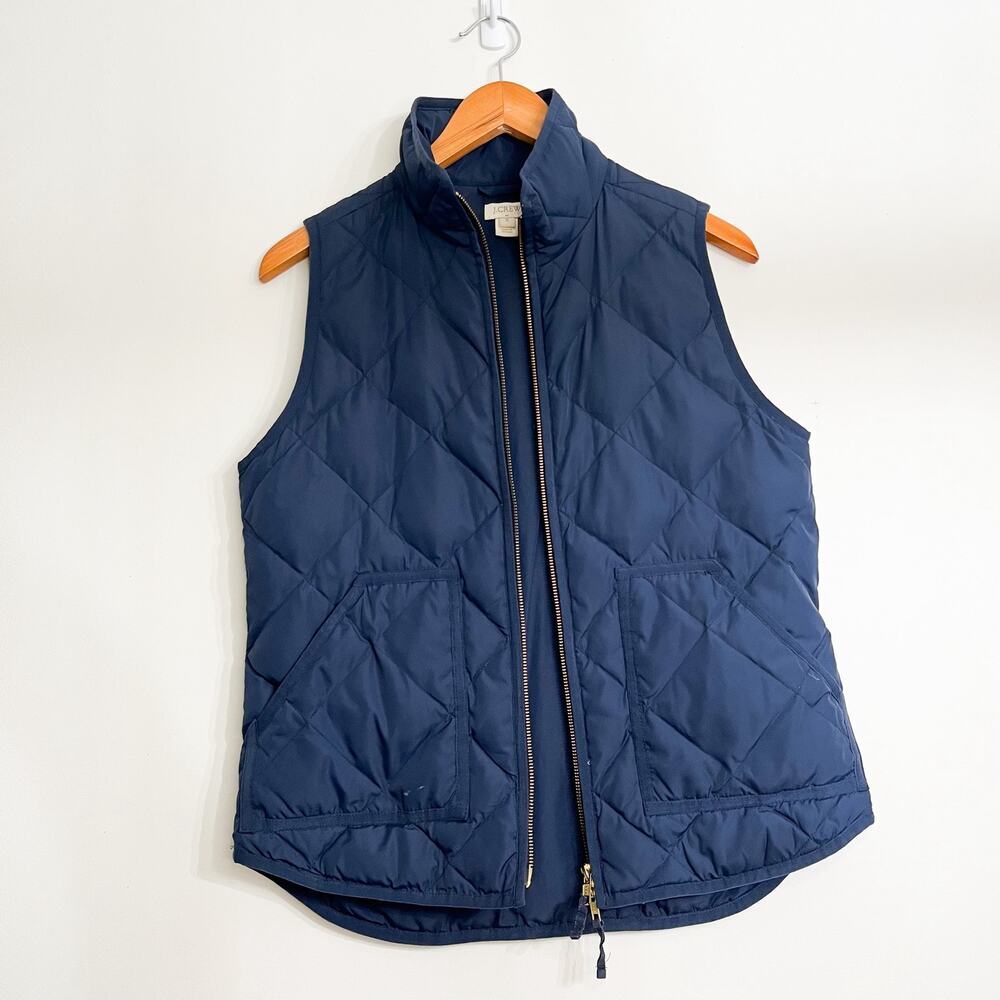 J Crew Women's Quilted Down Vest Sz S Navy Blue Full Zip Pockets Basic Outdoor - Picture 5 of 11